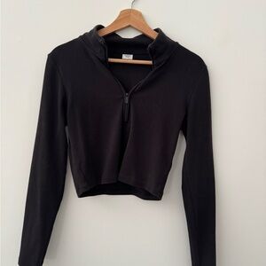 Sunday Best Black Cropped Zip-Front Long Sleeve Top